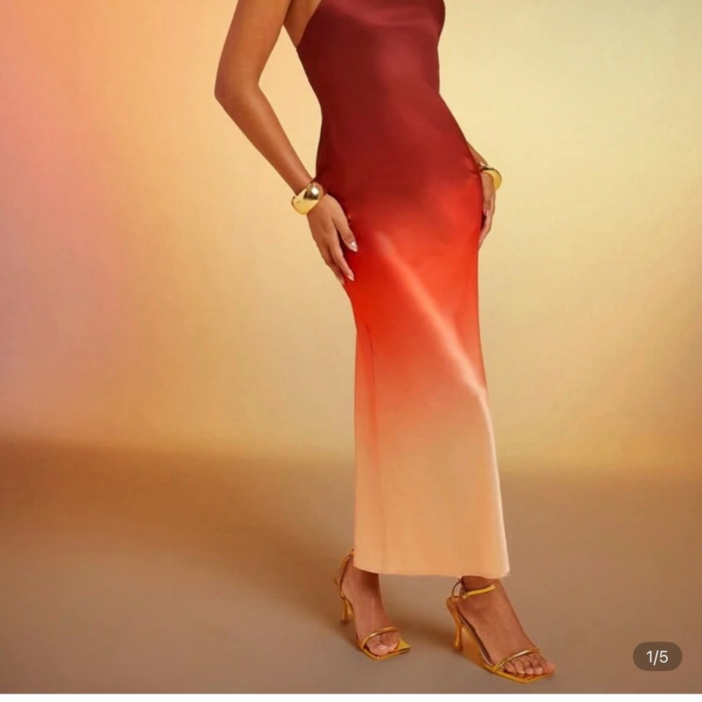 SHEIN Strapless Red and Orange Ombre Dress